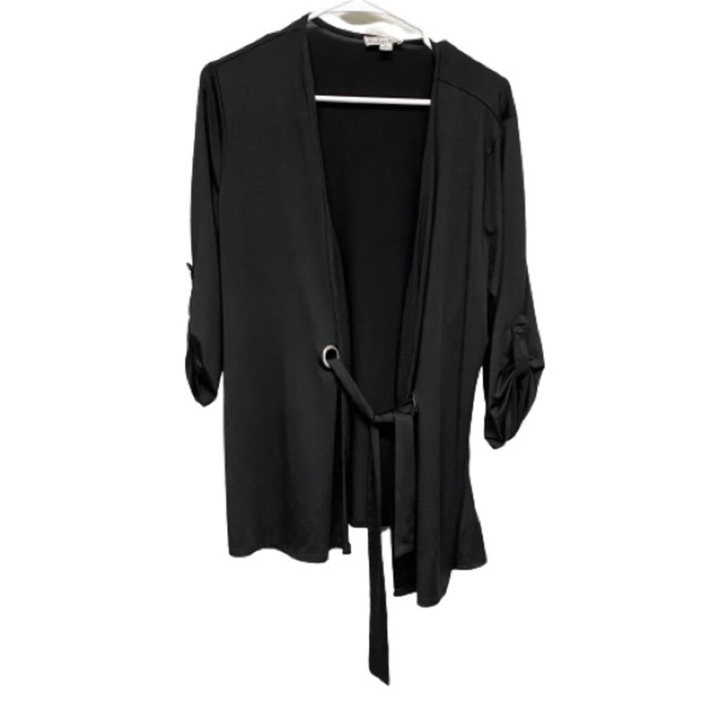 Indigo Rose Tunic Wrap Top Blouse Women Large Black Belted Size L